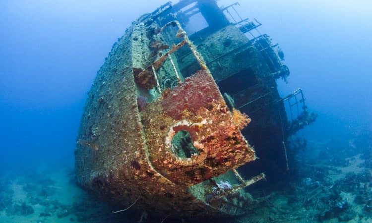 Abu Nuhas wreck — coral-encrusted bow